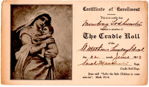130125 1913 Mowbray's Cradle Roll Enrolment Certificate edited